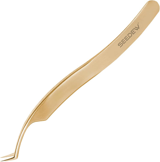 Tweezer Eyelash Extensions 1 PCS Stainless Steel 45 Degree Pointy Hook Multipurpose Tweezer Isolation Professional Precision Supplies Application Tools for Lash Tech Artist Beginner(Golden)