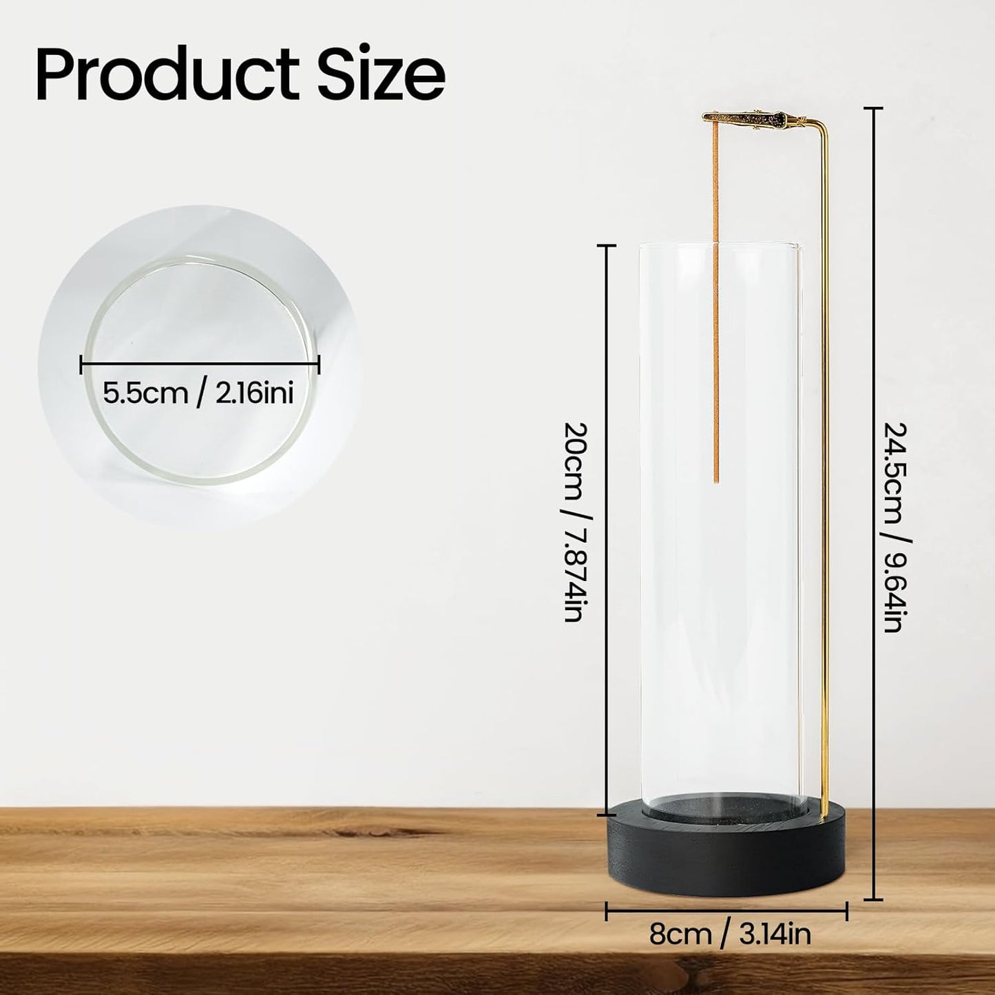 Incense Holder for Sticks, Anti-Ash Flying Incense Burner with 30 Incense Sticks, Detachable Glass Ash Catcher