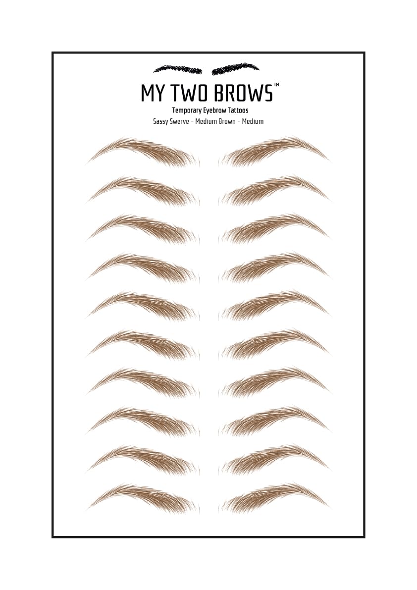 (10 pairs) Ash Brown Temporary Eyebrow Tattoo - Large Size - Waterproof & Smudgeproof - Classy Curve Style Eyebrow Stickers - Sheet Lasts up to 30 Days - Won't Work on Existing Brows