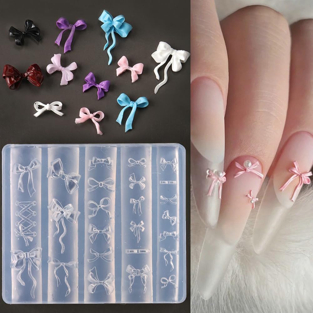 Ribbon Bows Silicone Nail Mold Embossed Bowknot Nail Art Mould Tools 3D Carving Templates for Women Girls Manicure Accessories