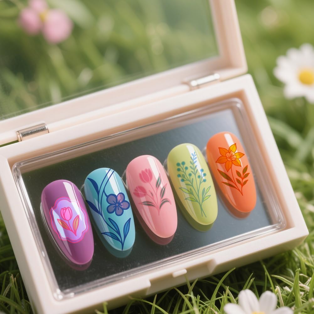 UNICRAFTALE 3Pcs Nail Stamp Plates Set Flower Stamping Plate Flower Leaves Stamp Templates Image Nail Stencils Nail Art Plates with Nail Scraper for Women DIY Nail Design Tools