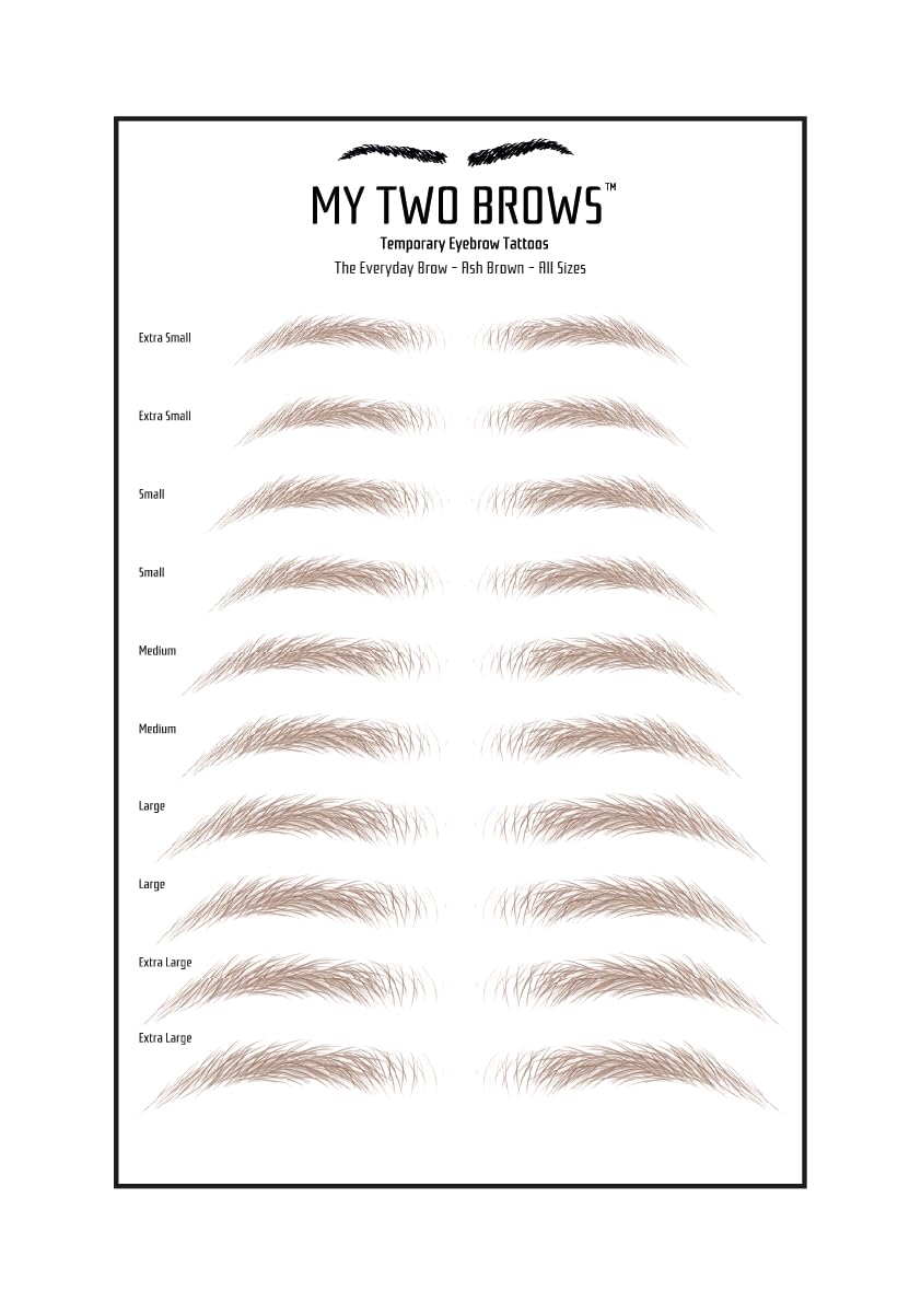 (10 pairs) Ash Brown Temporary Eyebrow Tattoo - Medium Size - Waterproof & Smudgeproof - Everyday Brow Style Eyebrow Stickers - Sheet Lasts up to 30 Days - Won't Work on Existing Brows
