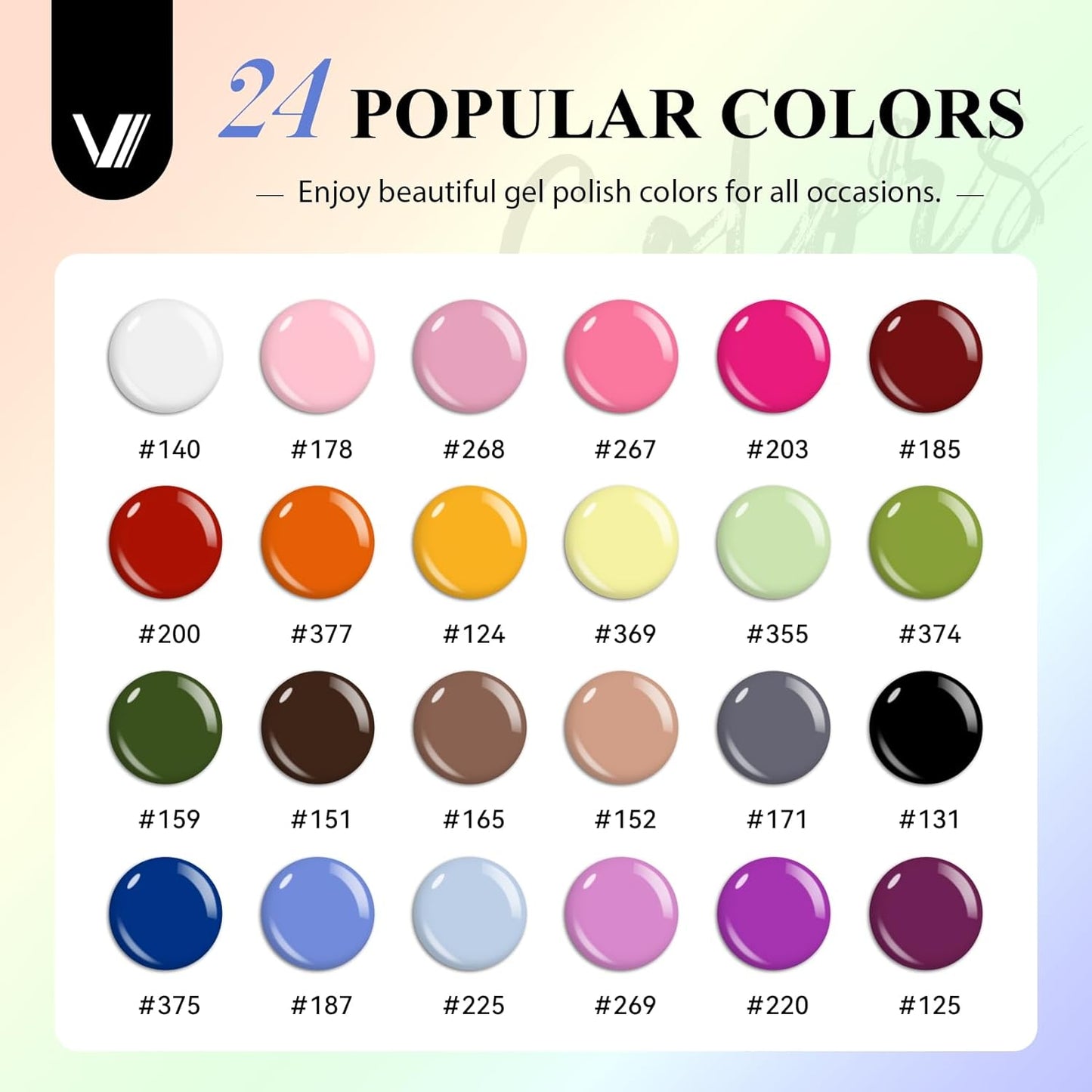 VANREESA 42 Pcs Gel Nail Polish Kit with U V Light 24 Colors Gel Polish Nail Kit Pink Red Orange Yellow Green Brown Blue Purple Gray Complete Nail Kit with Manicure Tools Gifts for Women