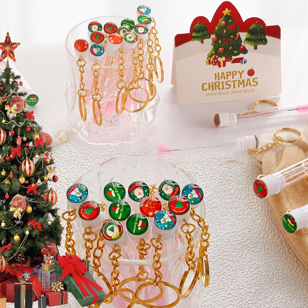 Upgrade 48 Pieces Disposable Mascara Wands Set, Include 24 Pcs Crystal Lash Spoolies Brush and 24 Pcs Reusable Keychain Christmas Holiday Gift Women Girls Makeup Tools