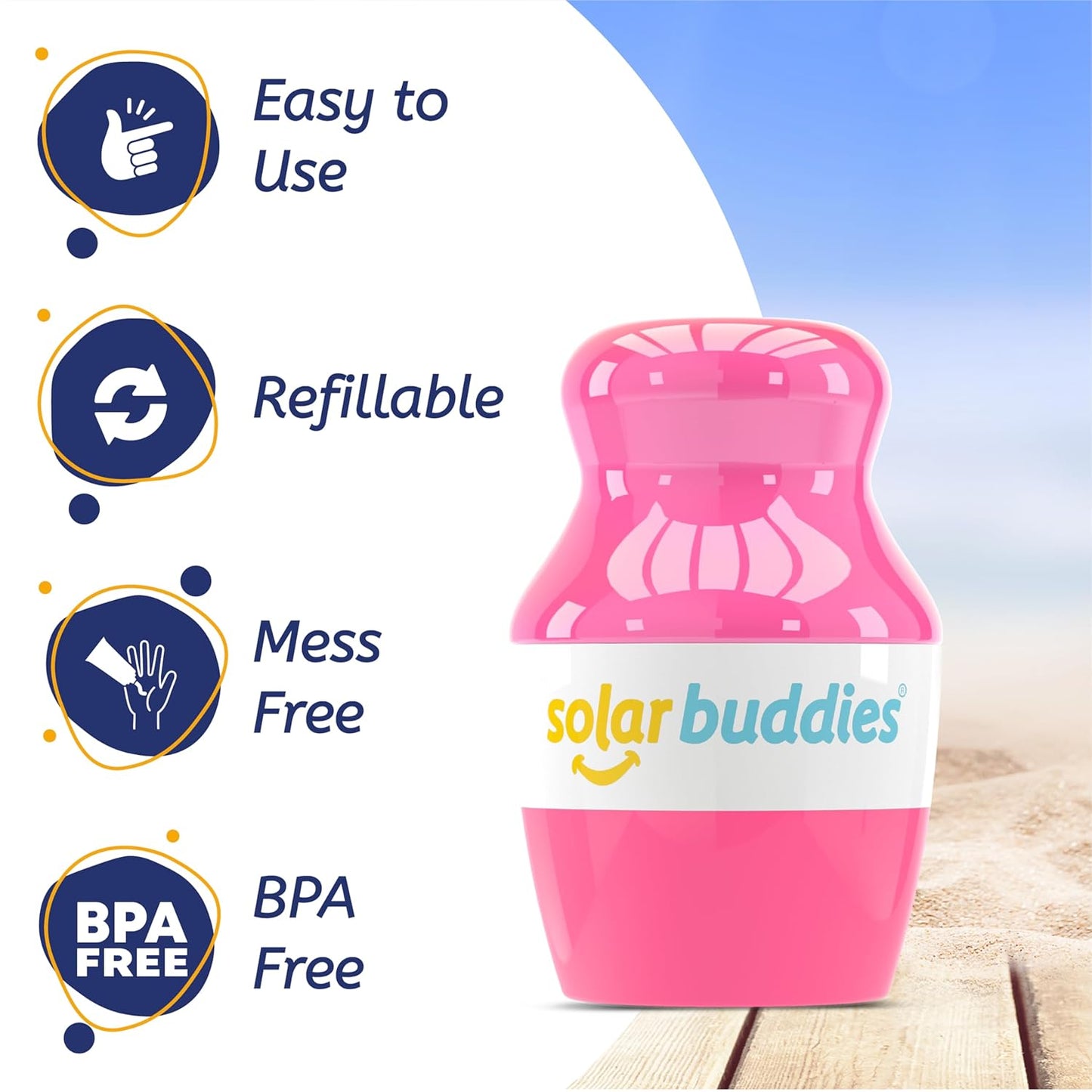 Solar Buddies Bag Bundle & Carabina Clip - Full Pink - Refillable Roll on Sponge Sunscreen, Suncream & Lotion Applicator For Kids, Adults & Families - Holds 3.4fl oz, Perfect Size for Travel